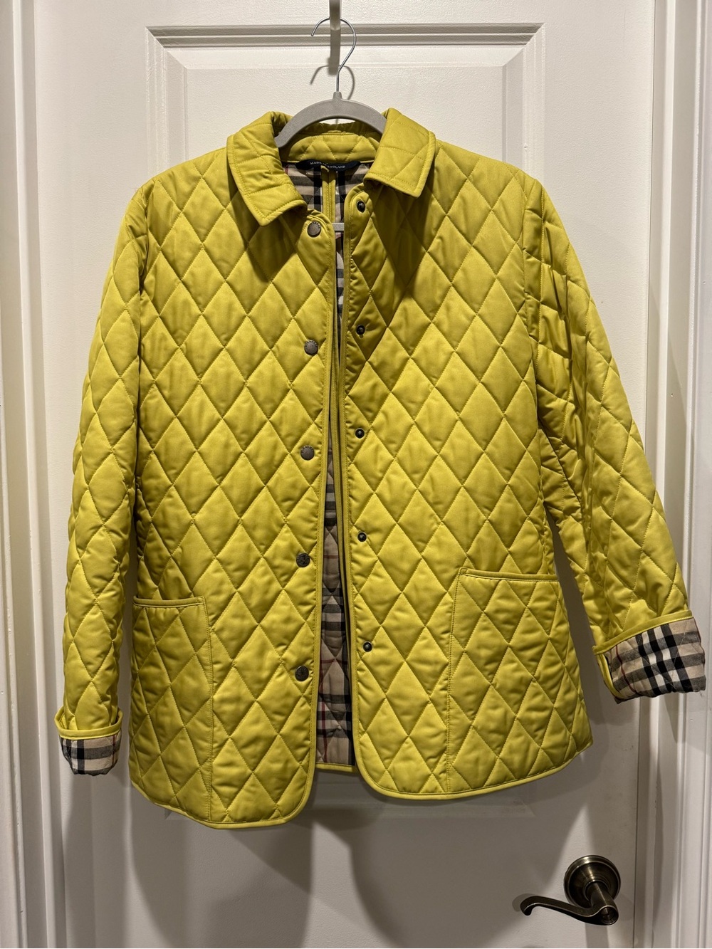 Burberry Quilted Yellow Puffer Jacket with Check Trim